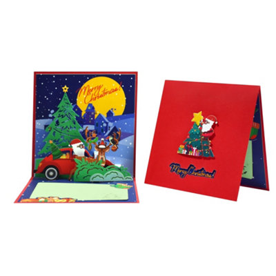 Santa Driving A Red Car Festive 3D Pop Up Christmas Card