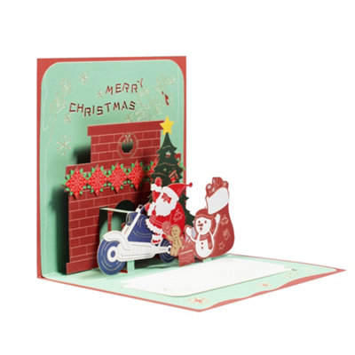 Santa On A Motorcycle Festive 3D Pop Up Christmas Card