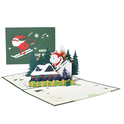 Frosty Fun Santa’s Ski Slope 3D Pop Up Christmas Card - Image 3