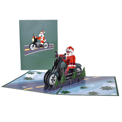 Fast & Festive Santa Motorcycle 3D Pop Up Christmas Card