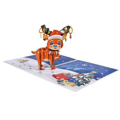  - Festive Antlers Reindeer Charm 3D Pop Up Christmas Card