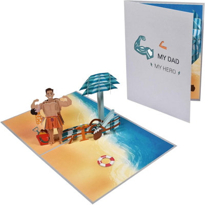  - My Dad My Hero Beach Scene 3D Pop Up Greeting CardFather's Day Birthday Thank You