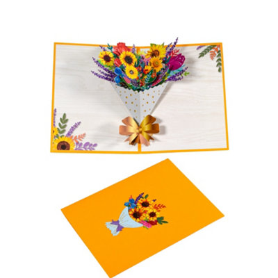 Sunflower With Golden Bow Bright Bouquet Pop-Up Greeting Card from B&Q