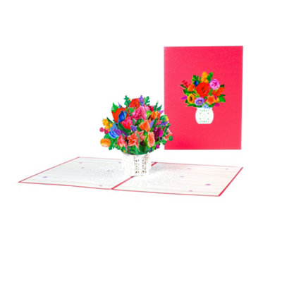Roses Lace Bloom 3D Vase Bouquet Pop-Up Greeting Card from B&Q