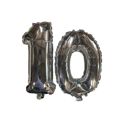 Silver Number 10 Foil Balloons With Ribbon And Straw For Inflating (Bb7515A) from B&Q