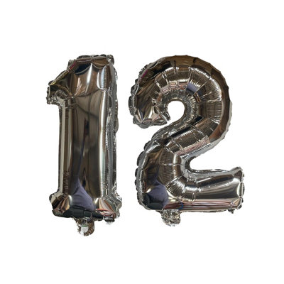 Silver Number 12 Foil Balloons With Ribbon And Straw For Inflating (Bb7517A) from B&Q