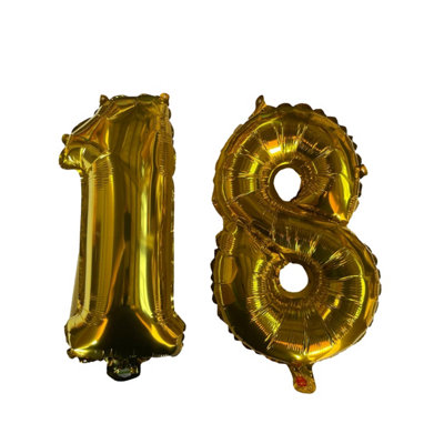 Golden Number 18 Foil Balloons With Ribbon And Straw For Inflating (Bb7520A) from B&Q