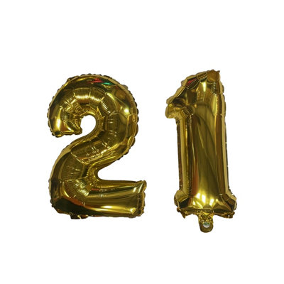 Golden Number 21 Foil Balloons With Ribbon And Straw For Inflating (Bb7521A) from B&Q