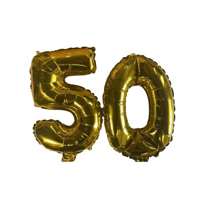 Golden Number 50 Foil Balloons With Ribbon And Straw For Inflating (Bb7524A) from B&Q
