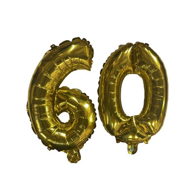 Golden Number 60 Foil Balloons With Ribbon And Straw For Inflating (Bb7525A) from B&Q