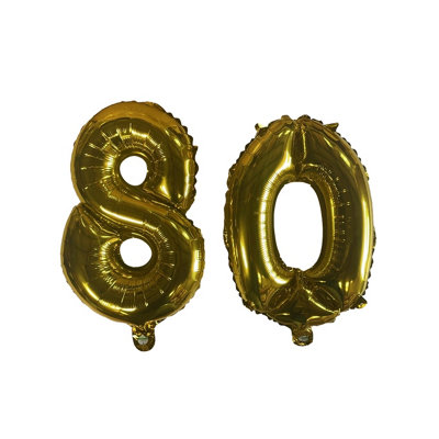 Golden Number 80 Foil Balloons With Ribbon And Straw For Inflating (Bb7528A) from B&Q