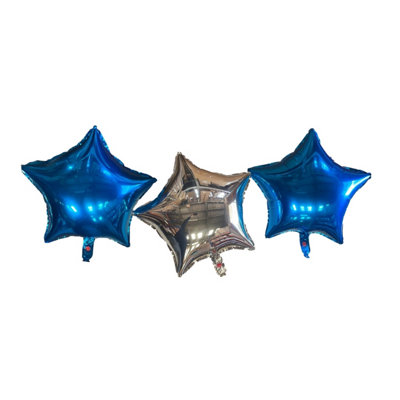 Two Blue And A Silver Star Foil Balloons With Ribbon And Straw For Inflating (Bb12507A) from B&Q