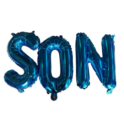 Son Blue Text Son Foil Balloons With Ribbon And Straw For Inflating (Bb12508A) from B&Q