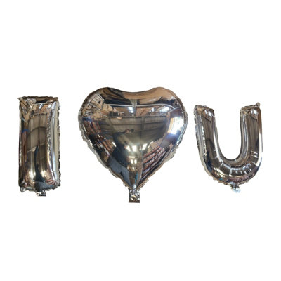 Silver I 'love Heart' U Foil Balloons With Ribbon And Straw For Inflating (Bb12509A/01) from B&Q