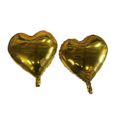 Two Golden Heart Foil Balloons With Ribbon And Straw For Inflating (Bb12514A/01) from B&Q