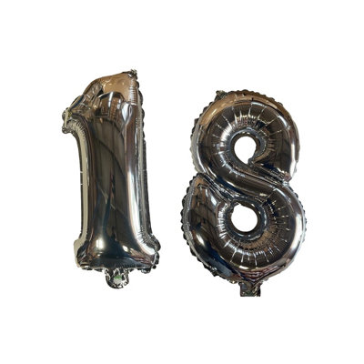 Silver Number 18 Foil Balloons With Ribbon And Straw For Inflating (Bb12515A/01) from B&Q