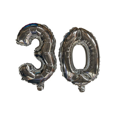Silver Number 30 Foil Balloons With Ribbon And Straw For Inflating (Bb12517A) from B&Q