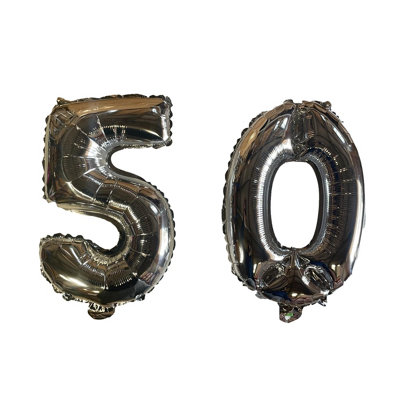 Silver Number 50 Foil Balloons With Ribbon And Straw For Inflating (Bb12519A) from B&Q
