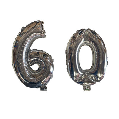 Silver Number 60 Foil Balloons With Ribbon And Straw For Inflating (Bb12520A) from B&Q