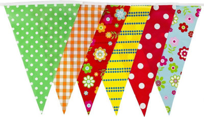 C1001 Multicoloured Shabby Chic Vintage Print Bunting 10M With 20 Pennants from B&Q