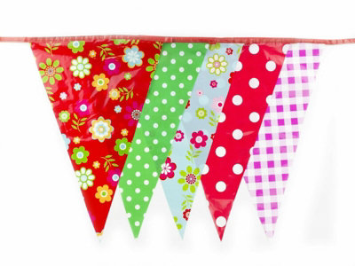 C1007 Red And Multicoloured Shabby Chic Vintage Print Bunting 10M With 20 Pennants from B&Q