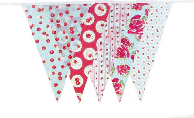 C1008 Red And Baby Blue Shabby Chic Vintage Print Bunting 10M With 20 Pennants from B&Q