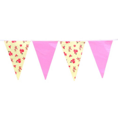  - C1013 Pink & Yellow Vintage Print Bunting 10M With 20 Pennants