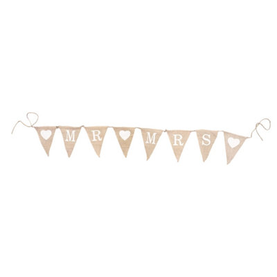 8 Pennants Mr & Mrs And Hearts Hessian Bunting from B&Q
