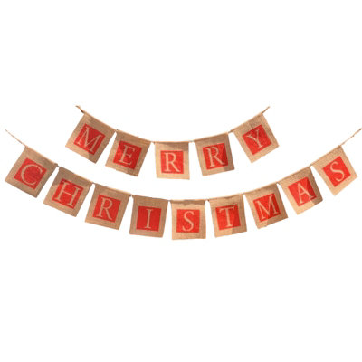 Merry Christmas 2 Strings Hessian Bunting 14 Square Pennants from B&Q