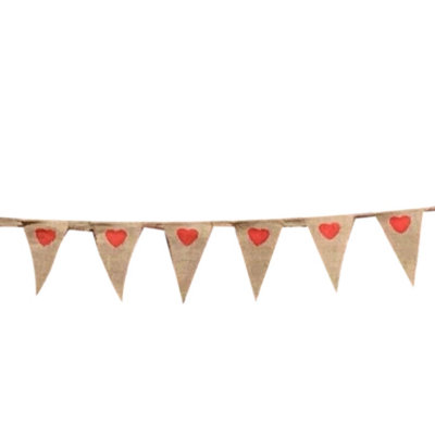 Hessian Red Hearts Bunting 2M With 14 Pennants from B&Q