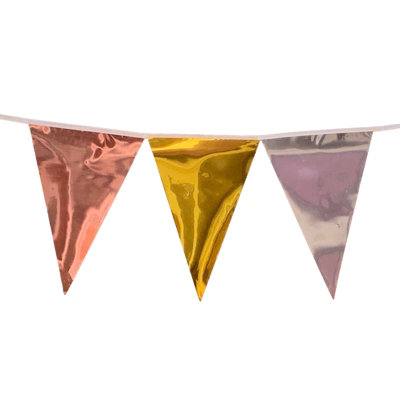  - Metallic Rose GoldGold & Silver Alternating Bunting 10M With 20 Pennants