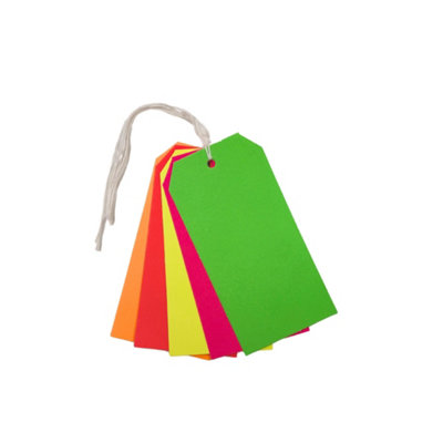 Pack Of 30 Assorted Colour Neon Fluorescent Luggage Strung Tags 60 X 120mm from B&Q