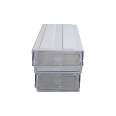  - White Stackable Plastic Storage Drawers L183Xw110Xh61mm With Removable Compartments
