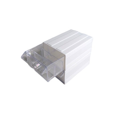  - White Stackable Plastic Storage Drawers L203Xw135Xh79mm With Removable Compartments