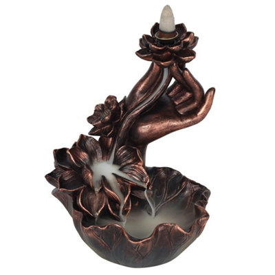 - Something Different Hand With Flower Backflow Incense Burner Brown (One Size)