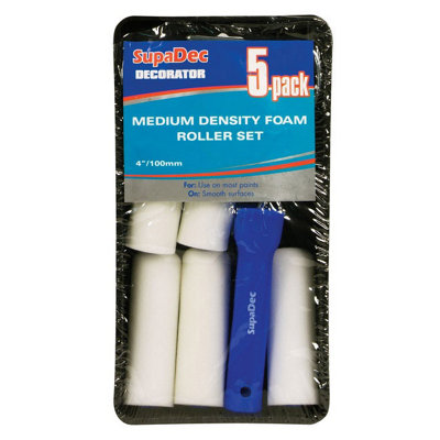 B&Q Supadec Foam Mini Paint Roller Set (Pack Of 5) (4In) White/Blue