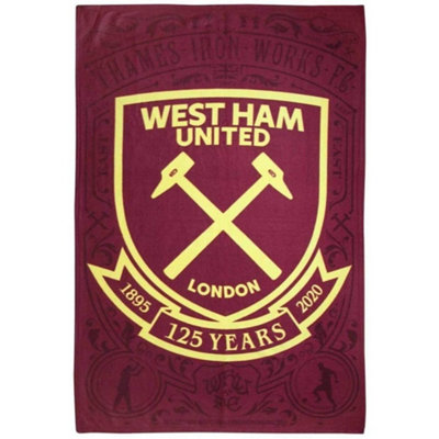 West Ham United Fc 125 Years Fleece Blanket Claret Red/yellow (One Size) from B&Q