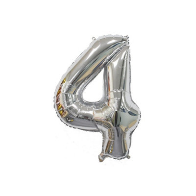 Realmax 4 Number Balloon Silver (One Size) from B&Q