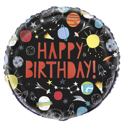 Unique Party Outer Space Birthday Foil Balloon Black/red (One Size) from B&Q