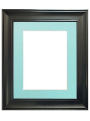 Frames By Post Scandi Black Frame With Blue Mount For Image Size A2 from B&Q