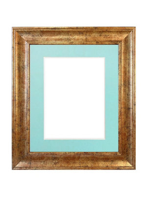 Frames By Post Scandi Gold Frame With Blue Mount For Imagesize A2 from B&Q