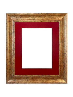 Frames By Post Scandi Gold Frame With Red Mount For Image Size A2 from B&Q