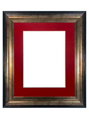 Frames By Post Scandi Black & Gold Frame With Red Mount For Image Size 12 X 10 Inch from B&Q