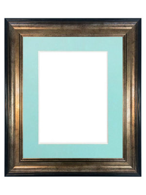 Frames By Post Scandi Black & Gold Frame With Blue Mount For Image Size 14 X 8 Inch from B&Q