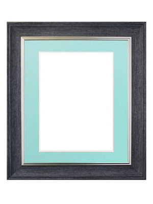 Frames By Post Scandi Charcoal Grey Frame With Blue Mount For Image Size A2 from B&Q