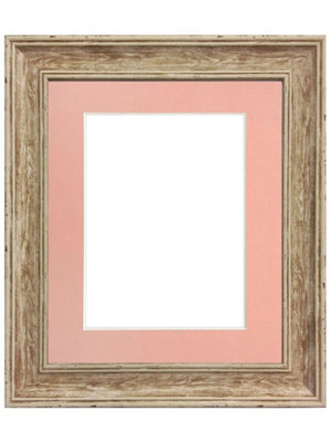 Frames By Post Scandi Distressed Wood Frame With Pink Mount For Imagesize A2 from B&Q