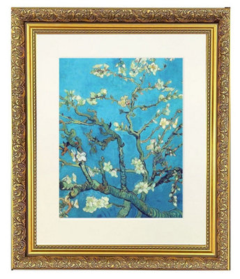 Frames By Post Stunning Almond Blossom Framed Print With Gold Dahlia Frame18 X 14 Inches from B&Q