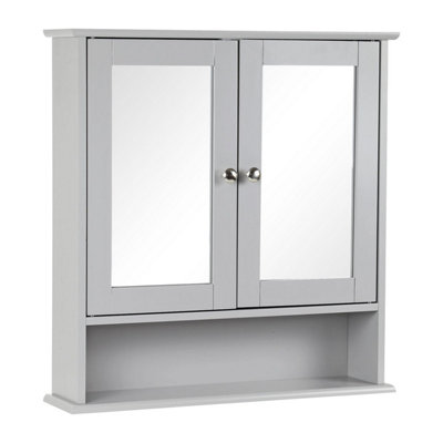 B&Q -  Wall-Mounted Double Door Mirrored Bathroom Cabinet With Adjustable Shelves56X13X58Cm (Grey)