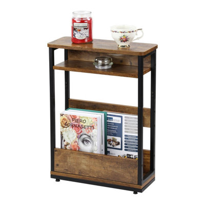 Taylor & Brown 3-Tier Narrow Side Table Slim End Table With Storage Shelf & Magazine Rack For Small SpacesModern Design (Brown) from B&Q