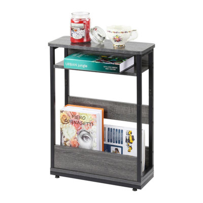Taylor & Brown 3-Tier Narrow Side Table Slim End Table With Storage Shelf & Magazine Rack For Small SpacesModern Design (Grey) from B&Q